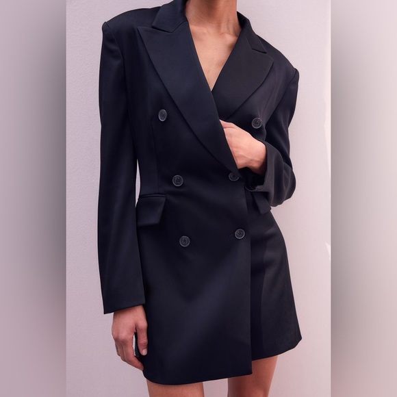 h&m satin blazer dress Women's Black Satin blazer dress